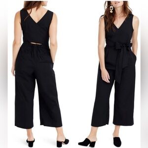J. CREW V-Neck Jumpsuit Wide Leg Criss-Cross Straps Peek-A-Boo Back Black Size 4